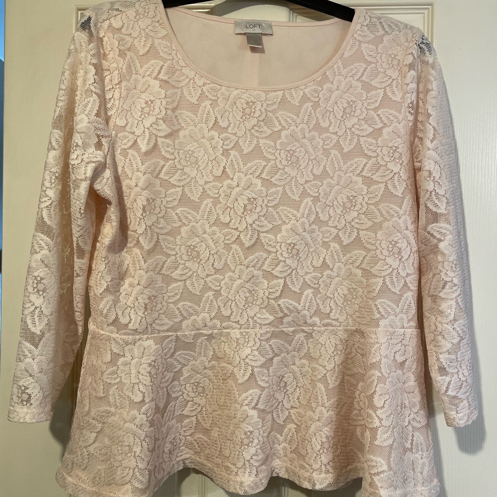LOFT Women's Cream Lace Top